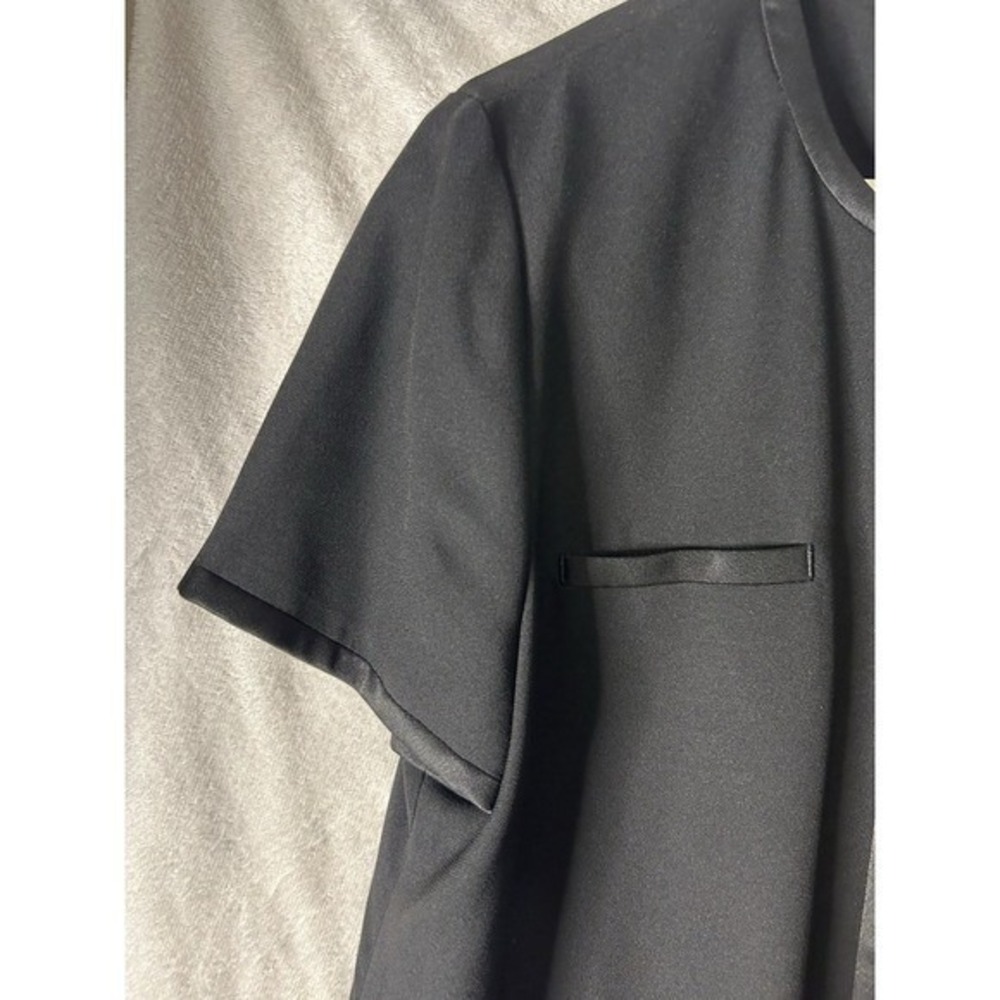 Evan-Picone Black Button Front Shift Dress Short Sleeve Satin Trim Size 14 - Picture 6 of 14